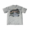 Grey t-shirt flat lay with white background