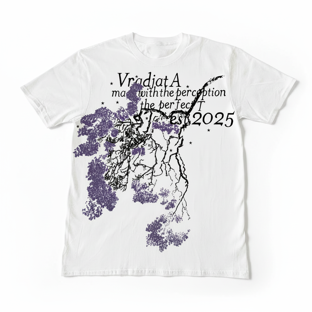 White t-shirt with VradjatA design on pure white background